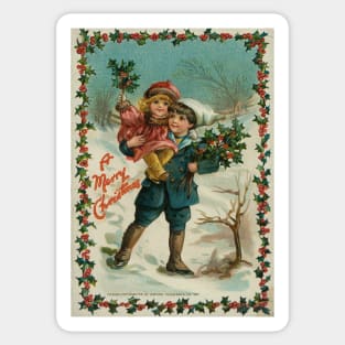 Vintage Christmas Boy and Girl Sticker